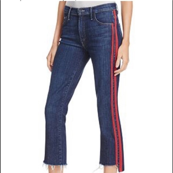 Mother Denim Insider Crop Step Fray Speed Racer Stripes Red 25 Jeans - Picture 4 of 14